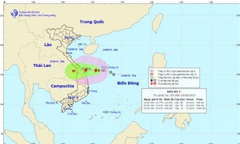 Cơn bão sẽ hướng vào Đà Nẵng- Quảng Ngãi rồi suy giảm thành áp thấp.