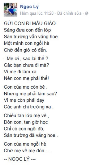 Bài thơ cô giáo nghẹn ngào kể chuyện đưa đón con đi học - 1