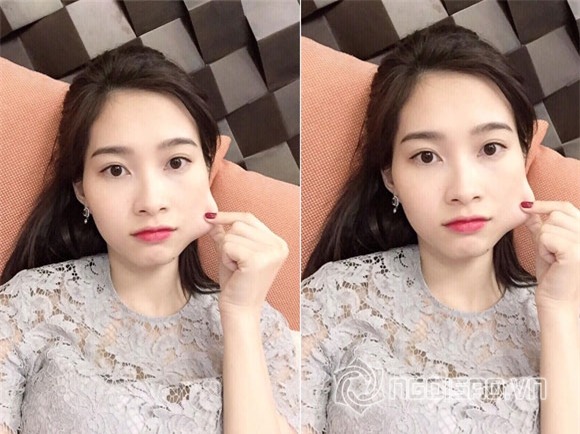 Thu Thảo tự véo má chụp hình 1