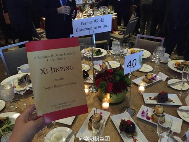 Hình ảnh trong buổi tiệc đón ông Tập. Ảnh: Weibo
