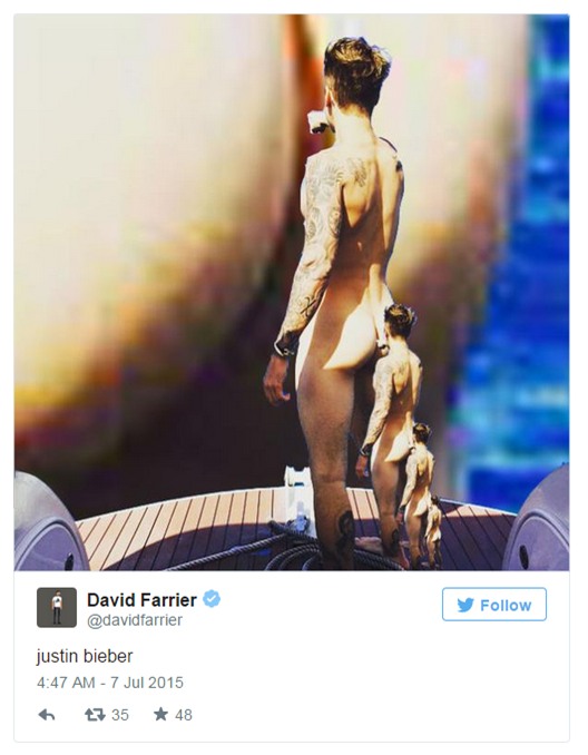 Last night, Justin Bieber gave Instagrammers a belated Canada Day gift: his right and left butt cheeks. While vacationing in Bora Bora, Bieber tossed his Calvins and flashed his backside to a few friends on a boat, and then a few million more on Instagram. Beliebers quickly took note and began furiously altering the photo into hundreds of different memes. From a supersize butt to a Kim Kardashian #breaktheinternet–inspired edit, these are the best Justin Bieber butt memes floating around social media.