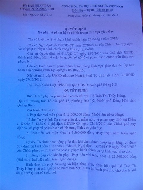 mầm non, bạo hành, quảng bình, đóng cửa