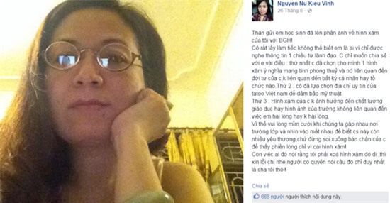 cô giáo, xăm mình, Nguyễn Nữ Kiều Vinh
