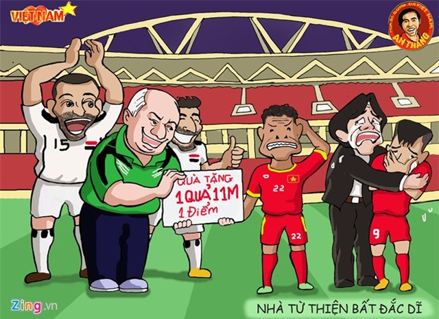 Ba điểm đã tưởng chừng nằm chắc trong tay , thì những giây cuối đội tuyển của chúng ta phải chịu sự trớ trêu của bóng đá , khi đội bạn gỡ hoà từ pha đá phạt 11m thành công sau pha bóng vô tình chạm tay của Thanh Hiền. Thương cho Thanh Hiền khi anh trở thành Nhà từ thiện bất đắc dĩ.