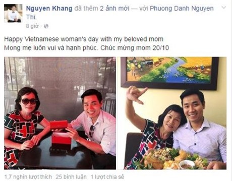 
MC Nguyên Khanh chia sẻ ảnh hạnh phúc bên mẹ.
