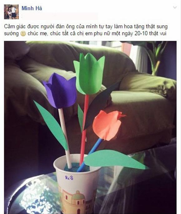 Minh Hà, vợ của Lý Hải hạnh phúc khoe quà do con trai tặng.