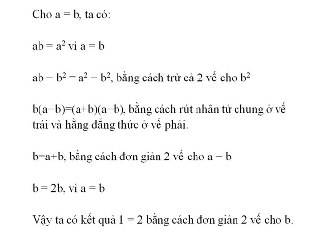 Tìm sự vô lý trong bài toán 1 = 2