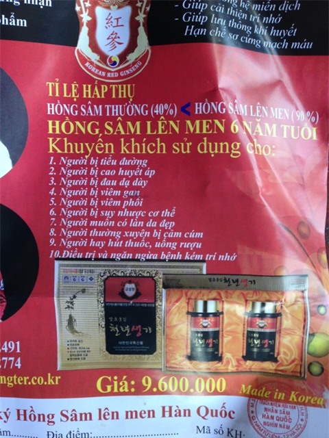 nhân sâm ngàn năm, hồng sâm Hàn Quốc, bán hàng trả góp, tiếp thị, Ứng Hòa