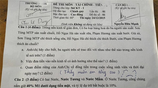 Hồ Ngọc Hà, Phạm Hương, Sơn Tùng MTP, đề thi