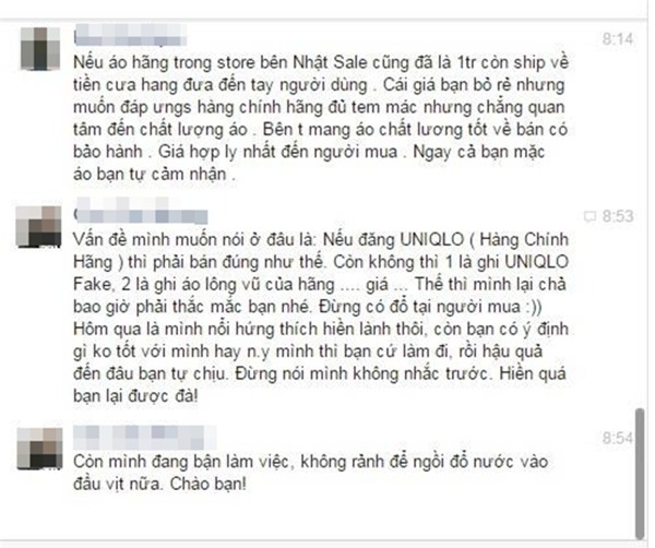Một chủ shop ở Hà Nội bị tố bán hàng nhái quần áo Uniqlo với giá đắt đỏ - Ảnh 9.