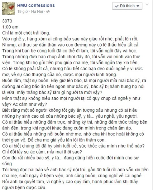 Confession của sinh viên ngành Y gây xúc động mạnh