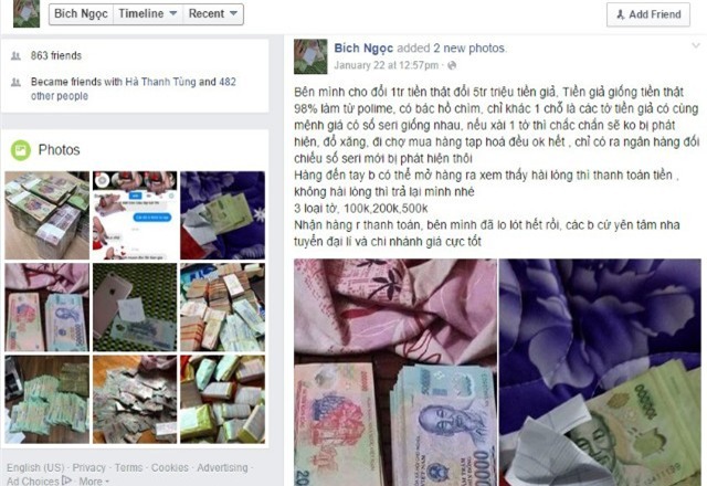 tiền giả, tiền giả trên facebook, rao bán tiền giả, cách nhận biết tiền giả