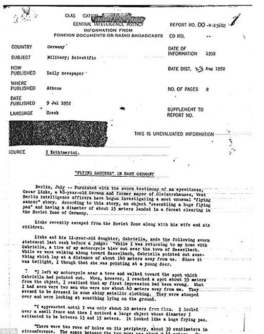 CIA, vật thể bay, UFO, người ngoài hành tinh