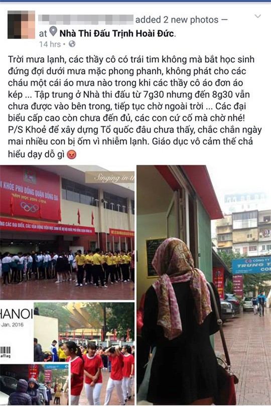 Hà Nội: Học sinh áo cộc, dầm mưa lạnh chờ được vào hội khỏe