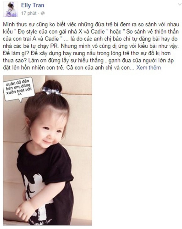 Elly Trần lên tiếng việc hình ảnh con bị đem ra so sánh 0