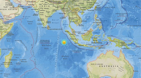 Động đất mạnh xảy ra tại bờ biển phía Tây đảo Sumatra. Ảnh: earthquake.usgs.gov