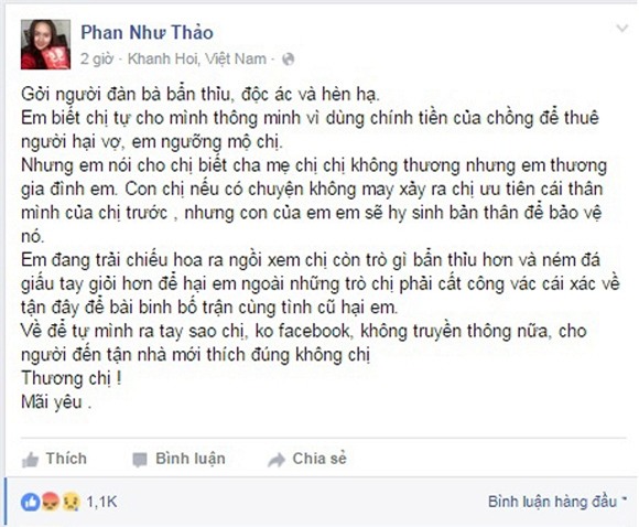 Phan Như Thảo: 'Em đang trải chiếu hoa ra ngồi xem chị còn trò gì bẩn thỉu hơn' 2