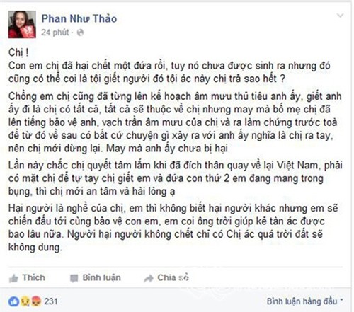 Phan Như Thảo xóa sạch status tố người hại chồng hại con 3