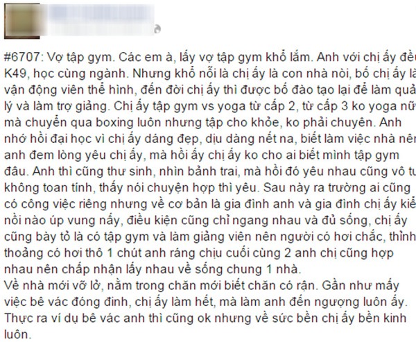 Tâm sự của ông chồng lấy vợ tập gym