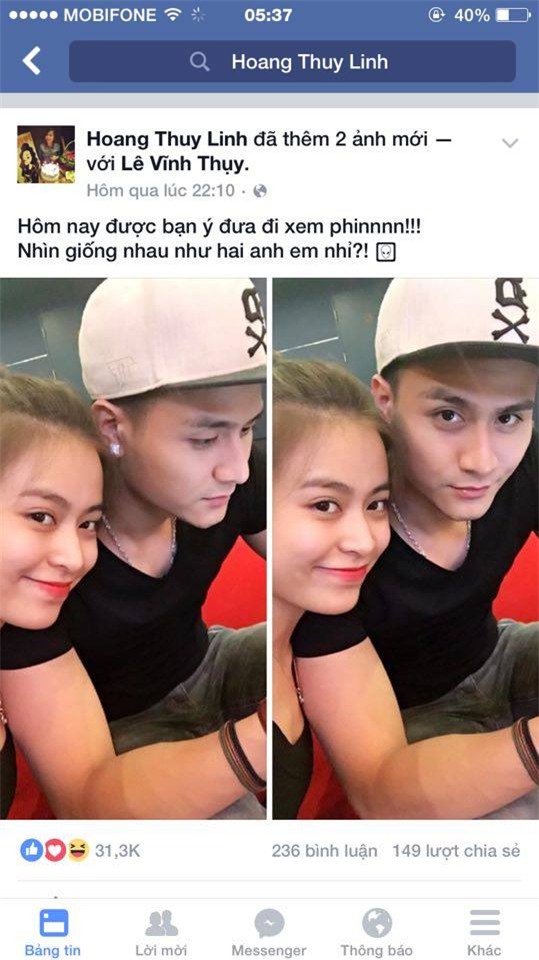 Tối ngày 19.3, Hoàng Thùy Linh đã chính thức công khai tình cảm với Vĩnh Thụy.