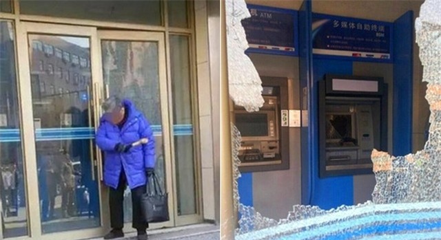 Cụ ông không rút được tiền, cụ bà cầm búa phá tan cây ATM
