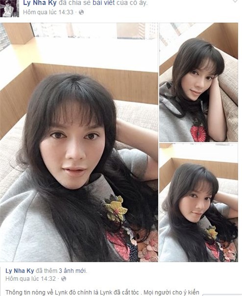 Lý Nhã Kỳ khoe tóc mới nhưng lại bị nghi là mới phẫu thuật thẩm mỹ. Ảnh chụp màn hình facebook nhân vật.