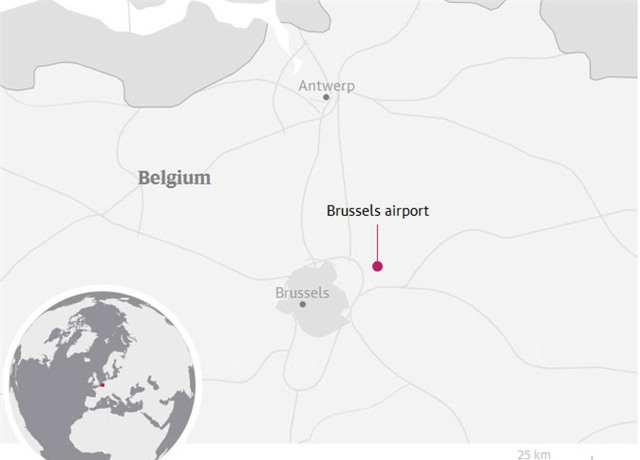  Đồ họa mô phỏng vị trí của sân bay Brussels (Đồ họa: Guardian) 