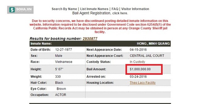 Thông tin về Minh Béo trong danh sách người đang bị giam giữ tại nhà tù Theo Lacy.