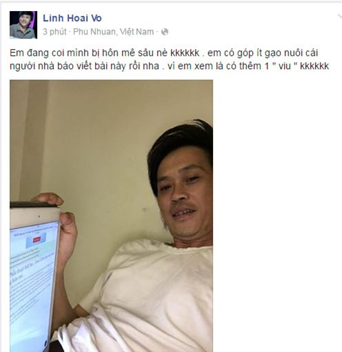 Hoài Linh vui vẻ đọc bài viết bịa chuyện mình đang hôn mê sâu - Ảnh 3.