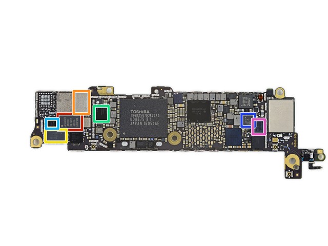 Bộ nhớ 16 GB từ Toshiba và các linh kiện mới lần đầu tiên áp dụng trên iPhone SE đó là Apple/Dialog 338S00170 Power Management IC - hệ thống quản lý điện năng tiêu thụ mới; hay module khuyếch đại điện Skyworks SKY77611, IC quản lý nguồn Texas Instruments 338S00170...