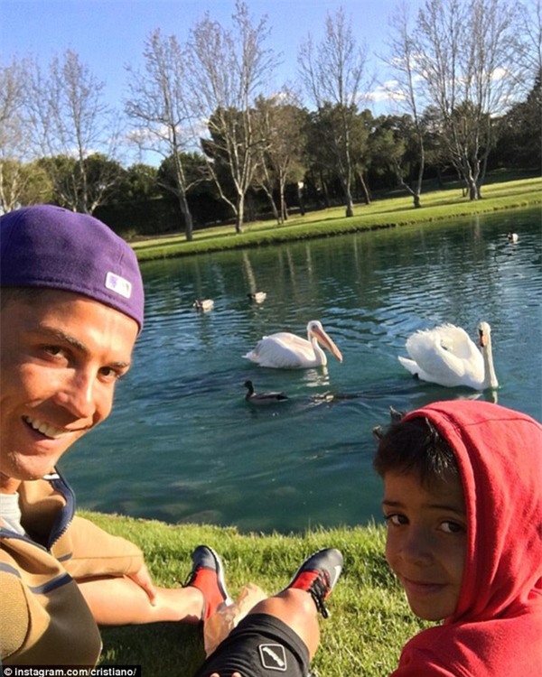 Bố con Ronaldo thảnh thơi ngồi ngắm chim - Ảnh 1.