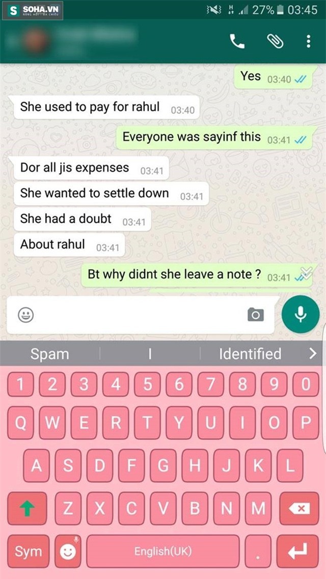 Tin nhắn ám chỉ rằng Pratyusha Banerjee không hoàn toàn tin tưởng bạn trai mình.