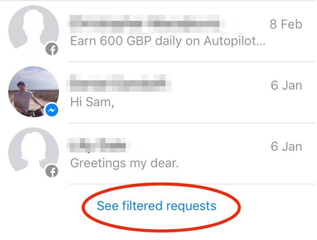 Tiếp theo, nhấn tiếp vào nút See filtered requests để thấy tất cả những tin nhắn bị ẩn đi trước đây.