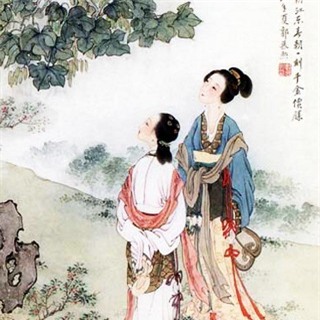  Tranh bích họa cổ về hai chị em họ Kiều, Tiểu Kiều (trái), Đại Kiều (phải). (Nguồn internet). 