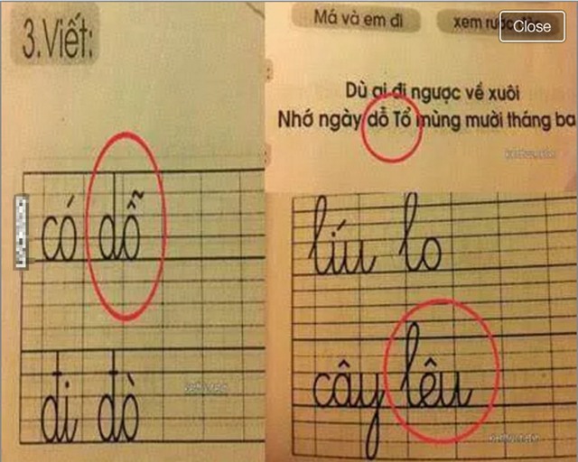 Sách cho trẻ tập viết cũng bị in sai