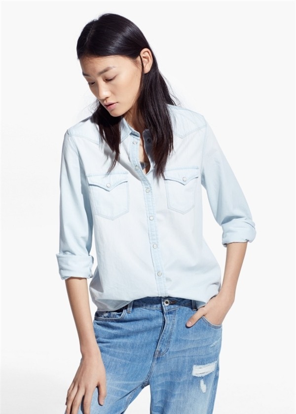 Bleached wash denim shirt | MANGO