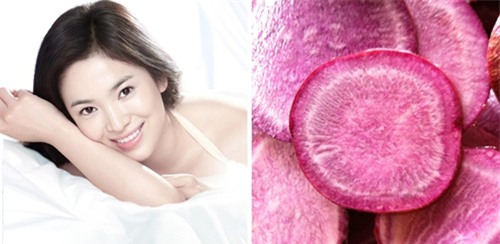 Hàm lượng chất xơ dồi dào trong khoai lang tím có tác dụng chống lão hóa (Ảnh minh họa: Internet)