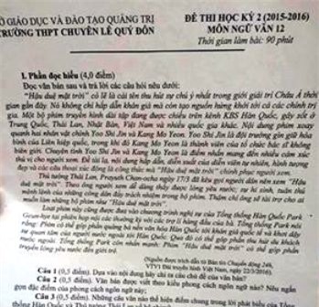 Đề Văn của trường THPT chuyên Lê Quý Đôn, Quảng Trị cũng chạy theo trào lưu Hậu duệ Mặt trời.
