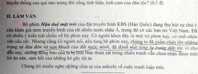Một đề Văn khác cũng của một trường học ở Quảng Trị làm nhiều người băn khoăn không hiểu đề thi kiểm tra khả năng gì của học sinh