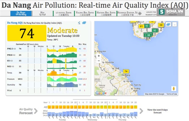 Chỉ số AQI ở Đà Nẵng ngày 26/04/2016 là 74.