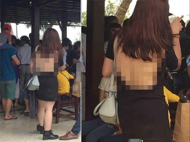Hình ảnh người phụ nữ với trang phục phản cảm giữa nơi đông người (Ảnh: Beatvn)