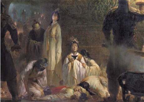  Tranh minh họa cảnh phi tần, cung nữ trong hậu cung Minh triều bị bức tử. 