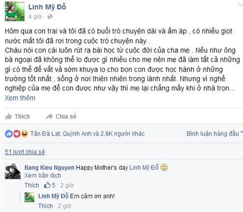 Sao Viet chia se cam xuc nhan dip ngay cua me hinh anh 1