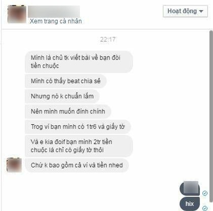 Sự việc đầy đủ được facebook T.N chia sẻ
