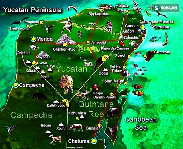 Bản đồ bán đảo Yucatan.