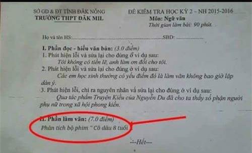 Đề thi học kỳ giả mạo có câu hỏi về phân tích phim “Cô dâu 8 tuổi” gây “bão” mạng xã hội.