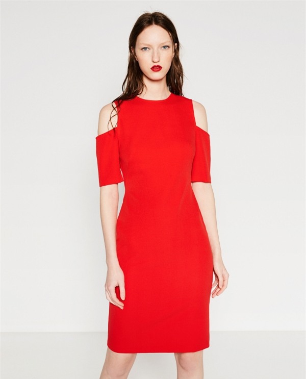 SHIFT DRESS WITH CUT-OUT SHOULDERS