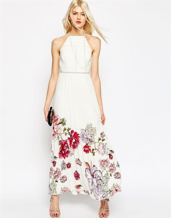 Image 1 of&nbsp;ASOS Occasion Pleated Maxi Dress With Floral Border Print