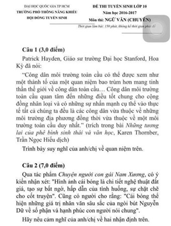 đề thi Văn, đề thi vào lớp 10 chuyên, trường chuyên Lam Sơn, trường phổ thông năng khiếu