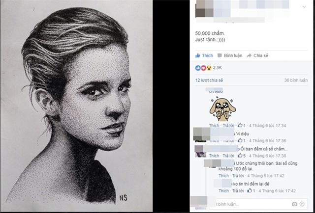 9X co tai ve tranh chan dung tu hang chuc nghin cham nho hinh anh 1